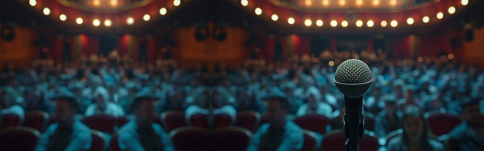 hero image with microphone and audience in the background